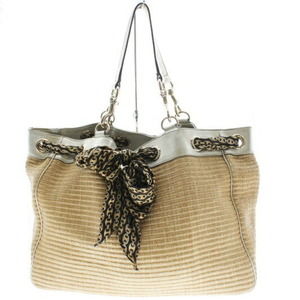 Gucci Straw Scarf Tote Bag Beige